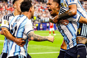 Lionel Messi celebrating with teammates/ Getty image